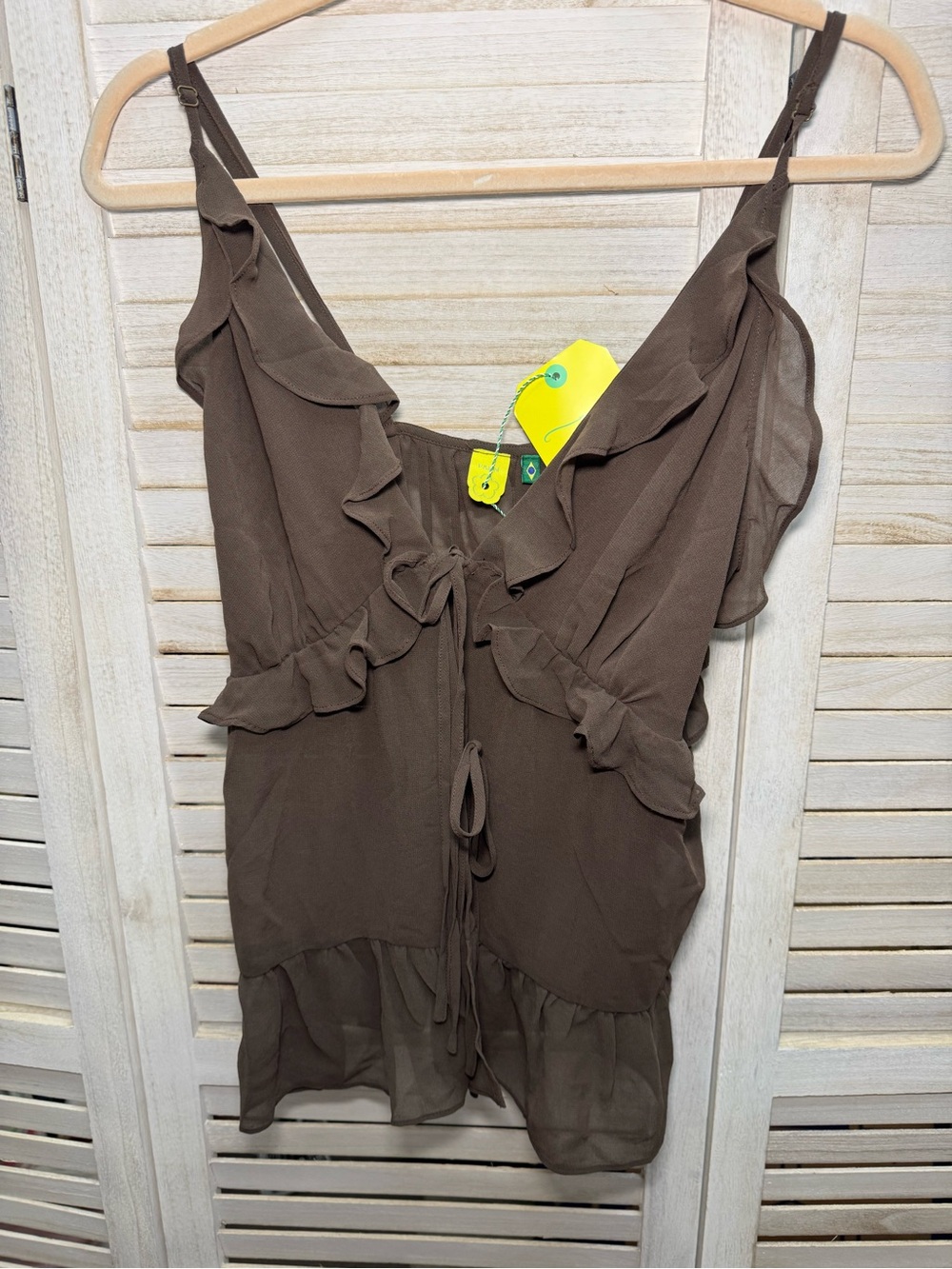 FARM Rio Brown Ruffle Tie-Front Top – Size M NWT - Picture 3 of 7